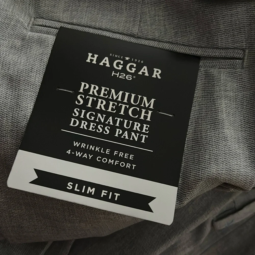 33.Haggar H26 Men's Premium Stretch Signature Slim Dress Pants - Light Gray